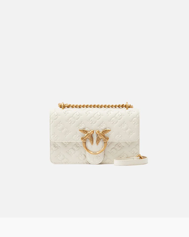 Cумка Pinko Love bag mini crossbody через плечо с бронзовой фурнитурой кожа белый 12x6х21 см 100074A1YBZ14Q