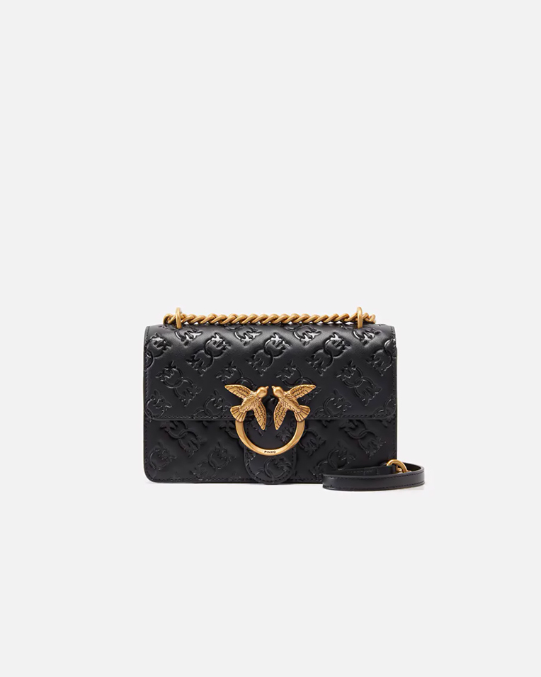 Сумка Pinko Love bag mini crossbody через плече з бронзовою фурнітурою шкіра чорний 12x6х21 см 100074A1YBZ99Q