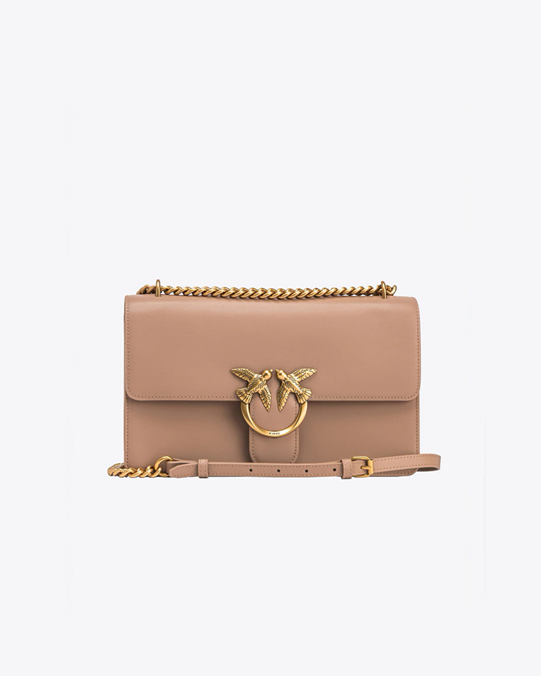 Сумка Pinko Classic Love Bag One Simply через плечо с бронзовой фурнитурой в гладкой коже бежевая 17x7х27 см 100941A0F1D01Q