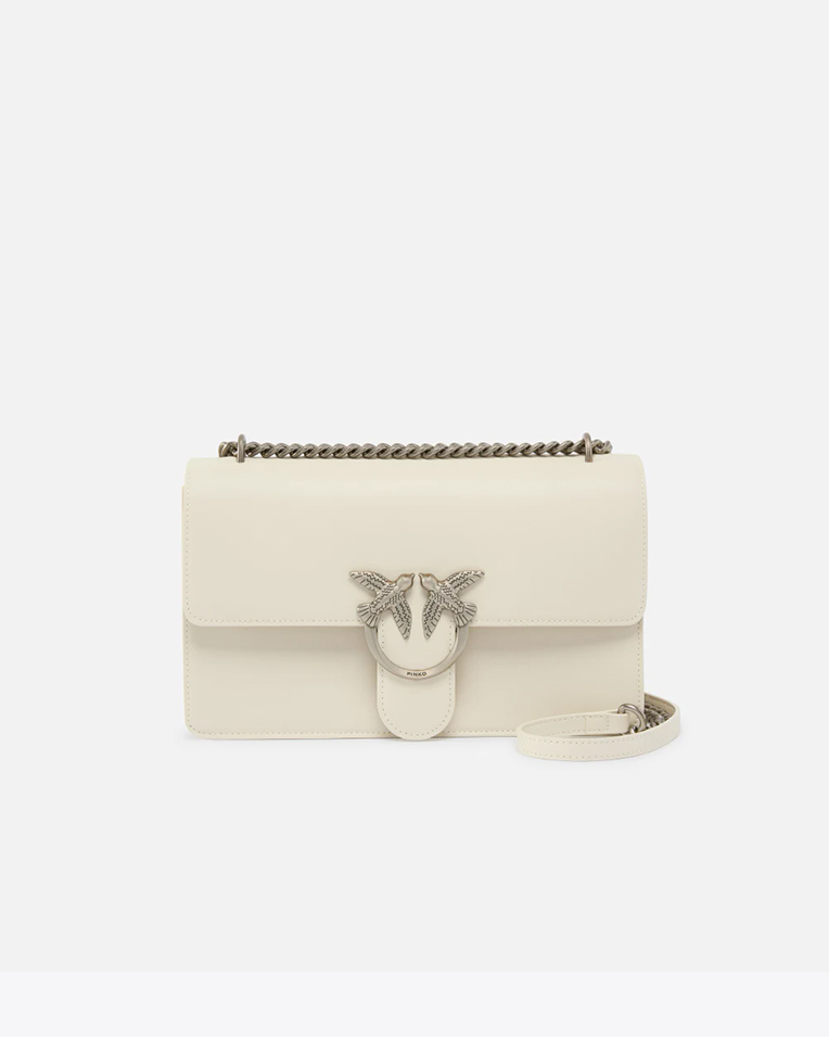 Сумка Pinko Classic Love Bag One Simply через плечо с серебряной фурнитурой кожа белая 17x7х27 см 100941A0F1Z14O