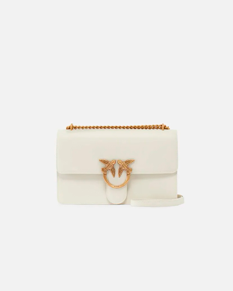 Сумка Pinko Classic Love Bag One Simply через плечо с бронзовой фурнитурой в гладкой коже белая 17x7х27 см 100941A0F1Z14Q