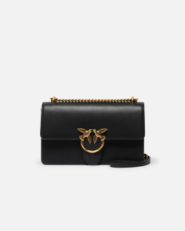 Сумка Pinko Classic Love One Simply через плече з бронзовою фурнітурою у гладкій шкірі чорна 17x7х27 см 100941A0F1Z99Q