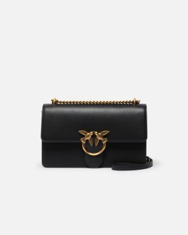 Сумка Pinko Classic Love One Simply через плече з бронзовою фурнітурою у гладкій шкірі чорна 17x7х27 см 100941A0F1Z99Q