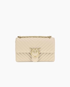 Сумка Pinko Love One Classic Dc Sheep Nappa Chevron через плечо с бронзовой фурнитурой в стеганой коже бежевый 16x8х27 см 100941A0GKC50Q