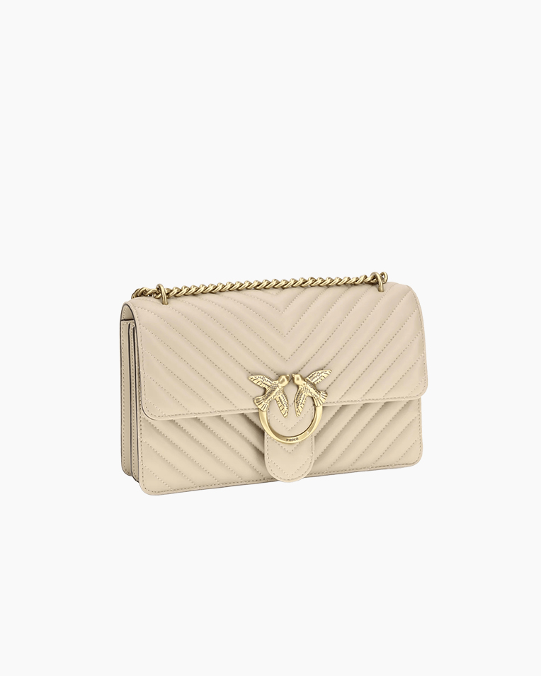 Сумка Pinko Love One Classic Dc Sheep Nappa Chevron через плечо с бронзовой фурнитурой в стеганой коже бежевый 16x8х27 см 100941A0GKC50Q