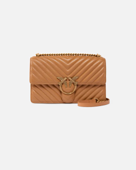 Сумка Pinko Love bag Classic One Chevron через плече з бронзовою фурнітурою в стеганній шкірі бежевий 16x8х27 см 100941A0GKC83Q