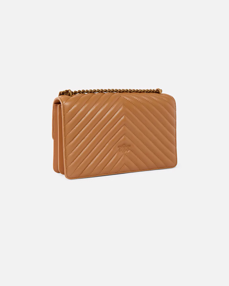 Сумка Pinko Love bag Classic One Chevron через плечо с бронзовой фурнитурой в стеганой коже бежевый 16x8х27 см 100941A0GKC83Q