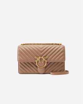 Сумка Pinko Love bag Classic One Chevron через плече з бронзовою фурнітурою у стьобаній шкірі темно бежевий 16x8х27 см 100941A0GKD01Q