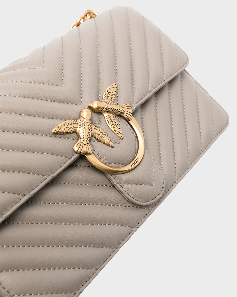 Cумка Pinko Love bag Classic One Chevron через плечо с бронзовой фурнитурой в стеганой коже серый 16x8х27 см 100941A0GKI68Q