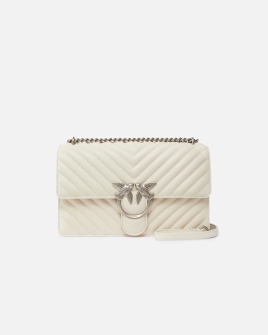 Сумка Pinko Classic Love Bag One Chevron через плече із срібною фурнітурою у стьобаній шкірі білий 16x8х27 см 100941A0GKZ14O