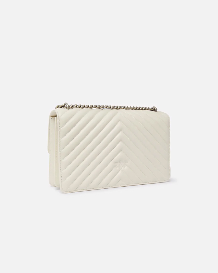 Сумка Pinko Classic Love Bag One Chevron через плечо с серебряной фурнитурой в стеганой коже белый 16x8х27 см 100941A0GKZ14O