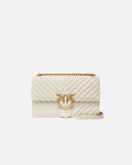 Сумка Pinko Classic Love One Chevron через плече з бронзовою фурнітурою в шкірі стьобаній білий 16x8х27 см 100941A0GKZ14Q