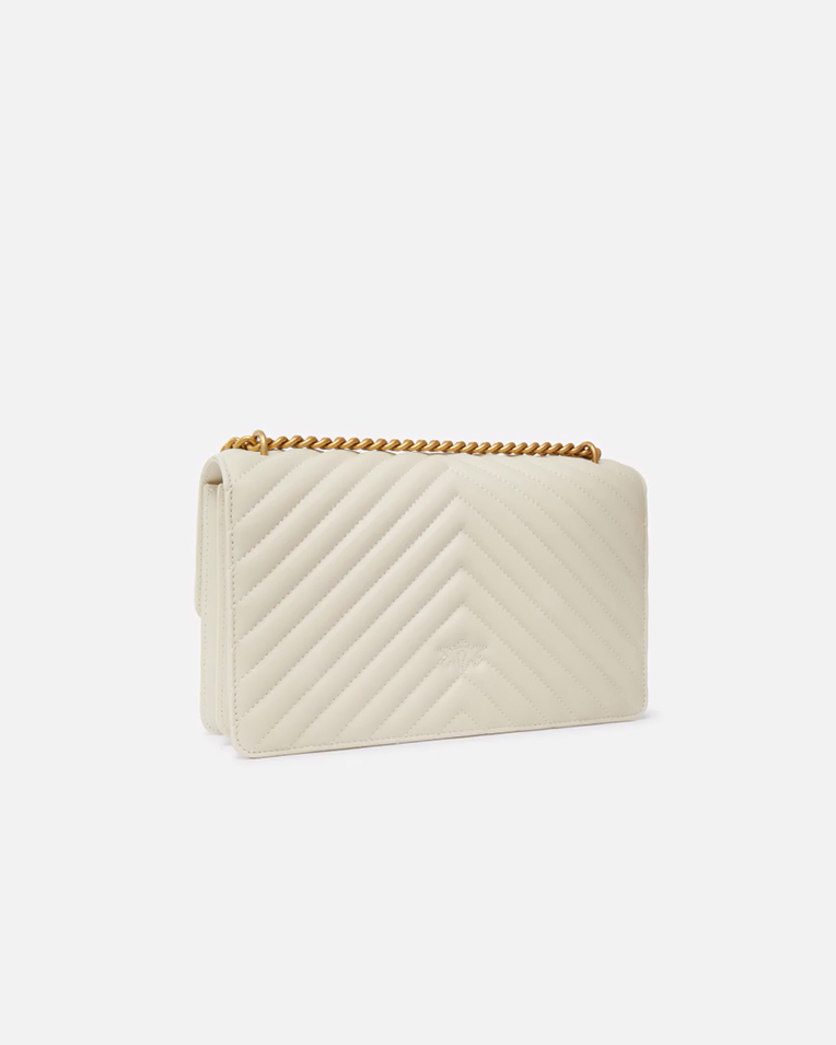 Сумка Pinko Classic Love One Chevron через плечо с бронзовой фурнитурой в стеганой коже белый 16x8х27 см 100941A0GKZ14Q