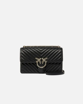 Сумка Pinko Classic Love Bag One Chevron через плече із срібною фурнітурою у стьобаній шкірі чорна 16x8х27 см 100941A0GKZ99O