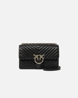 Сумка Pinko Classic Love Bag One Chevron через плечо с серебряной фурнитурой в стеганой коже черная 16x8х27 см 100941A0GKZ99O