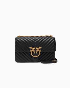 Сумка Pinko Classic Love Bag One Chevron через плече з золотою фурнітурою у чорній стьобаній шкірі 16x8х27 см 100941A0GKZ99Q