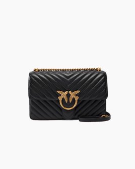 Сумка Pinko Classic Love Bag One Chevron через плечо с золотой фурнитурой в стеганой коже черная 16x8х27 см 100941A0GKZ99Q