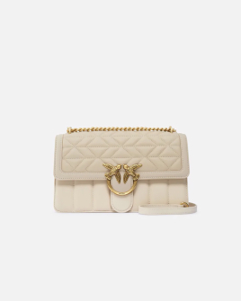 Сумка Pinko Love bag через плече з бронзовою фурнітурою у стьобаній шкірі візерунками молочний 27x8х16 см 100941A1XHC50Q