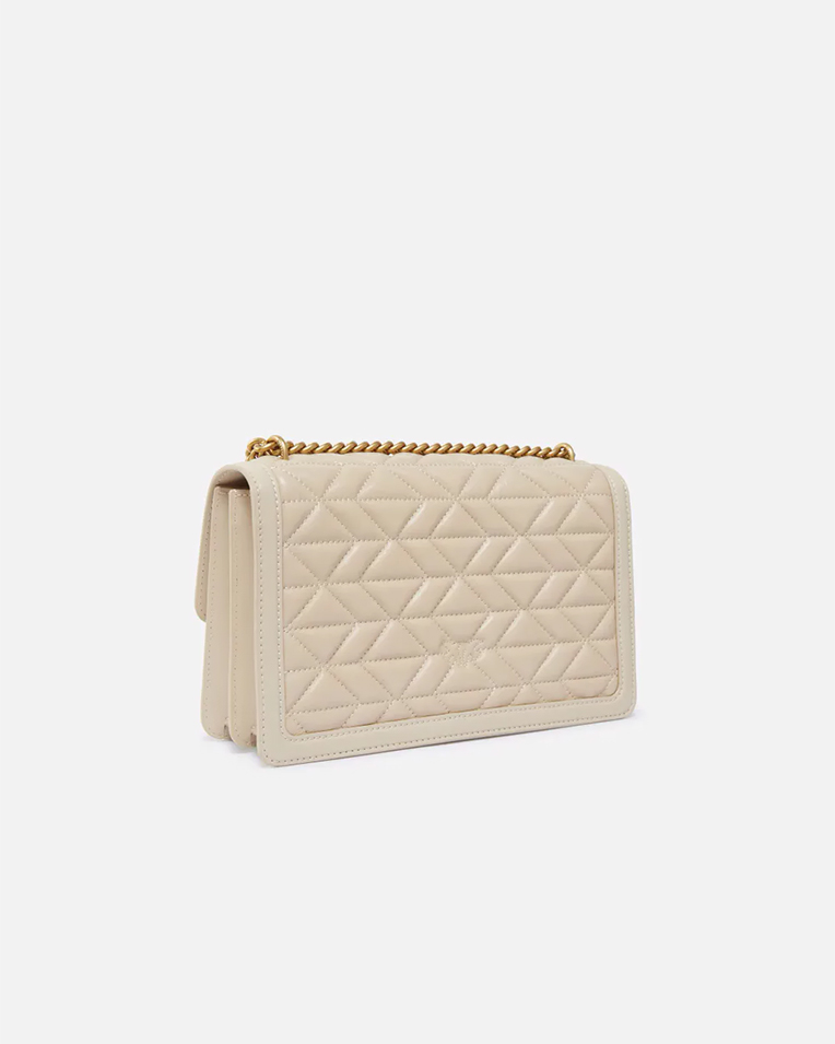 Cумка Pinko Love bag через плечо с бронзовой фурнитурой в стеганой коже узорами молочный 27x8х16 см 100941A1XHC50Q
