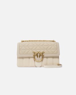 Сумка Pinko Love bag через плече з бронзовою фурнітурою у стьобаній шкірі візерунками молочний 27x8х16 см 100941A1XHC50Q