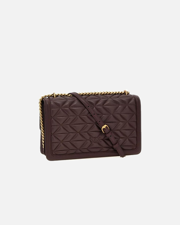 Cумка Pinko Love bag через плечо с бронзовой фурнитурой в стеганой коже узорами шоколад 27x8х16 см 100941A1XHL86Q