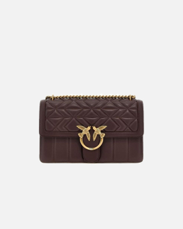 Сумка Pinko Love bag через плече з бронзовою фурнітурою у стьобаній шкірі візерунками шоколад 27x8х16 см 100941A1XHL86Q