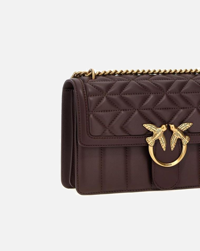 Cумка Pinko Love bag через плечо с бронзовой фурнитурой в стеганой коже узорами шоколад 27x8х16 см 100941A1XHL86Q