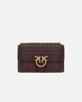Сумка Pinko Love bag через плече з бронзовою фурнітурою у стьобаній шкірі візерунками шоколад 27x8х16 см 100941A1XHL86Q
