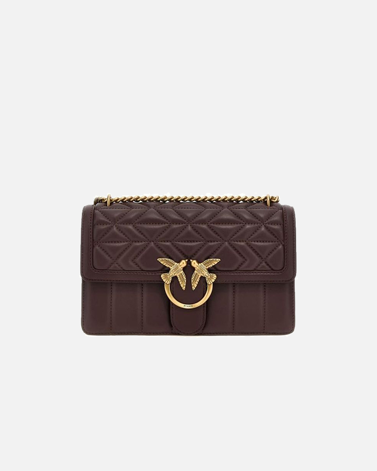 Cумка Pinko Love bag через плечо с бронзовой фурнитурой в стеганой коже узорами шоколад 27x8х16 см 100941A1XHL86Q