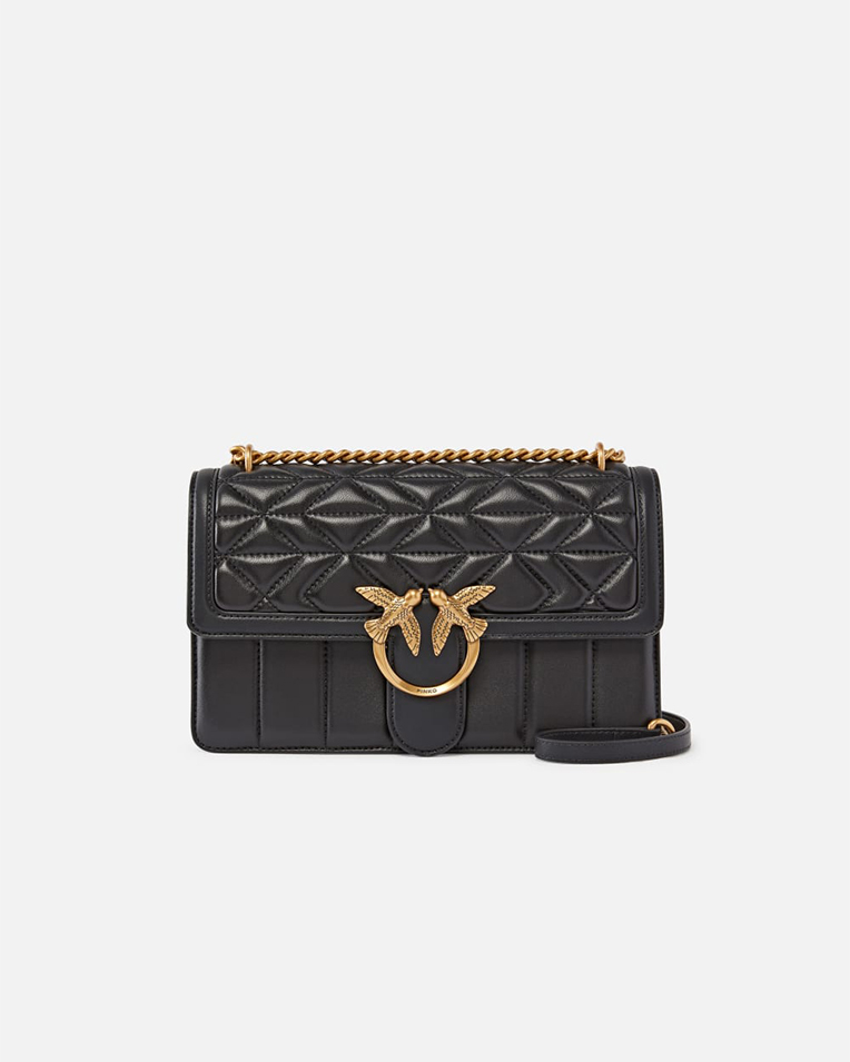 Сумка Pinko Love bag через плече з бронзовою фурнітурою у стьобаній шкірі візерунками чорний 27x8х16 см 100941A1XHZ99Q