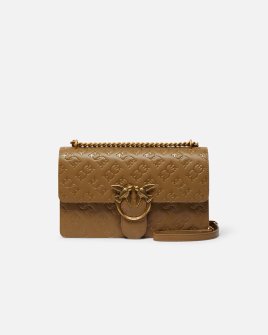 Сумка Pinko Love bag leather crossbody через плечо с бронзовой фурнитурой кожа оливковый 16x7х27 см 100941A1YBV68Q