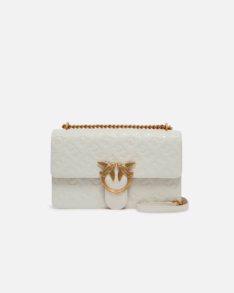 Сумка Pinko Love bag leather crossbody через плечо с бронзовой фурнитурой кожа белый 16x7х27 см 100941A1YBZ14Q
