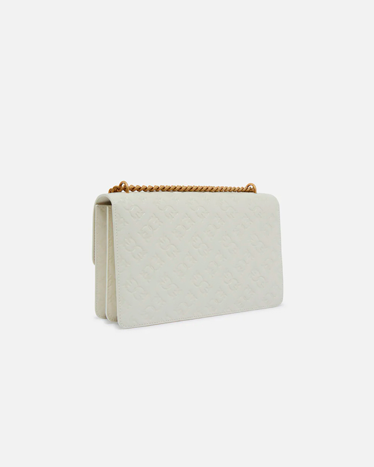 Сумка Pinko Love bag leather crossbody через плечо с бронзовой фурнитурой кожа белый 16x7х27 см 100941A1YBZ14Q