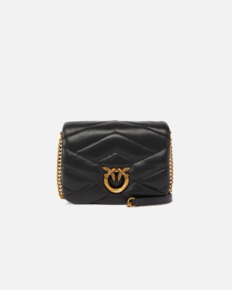 Сумка Pinko Baby Love Bag Puff через плечо с бронзовой фурнитурой в стеганой коже черная 12x7х18 см 101584A1ETZ99Q