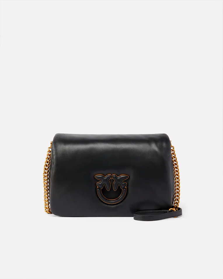 Сумка Pinko Classic Love Bag Click Puff через плечо с бронзовой фурнитурой в гладкой коже черная 19x9х26 см 101585A10FZ99B