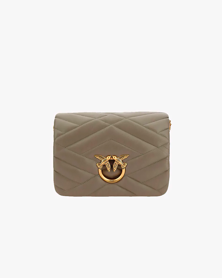 Сумка Pinko Classic Love Click Puff через плечо с бронзовой фурнитурой в гладкой коже серый 27x12х20 см 101585A1ETI68Q