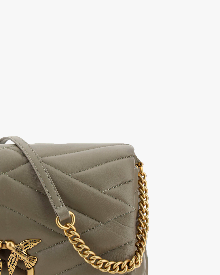 Сумка Pinko Classic Love Click Puff через плечо с бронзовой фурнитурой в гладкой коже серый 27x12х20 см 101585A1ETI68Q