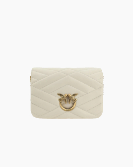 Cумка Pinko Love bag Classic Click Puff через плечо с бронзовой фурнитурой в стеганой коже белый 28x10х18 см 101585A1ETZ14Q