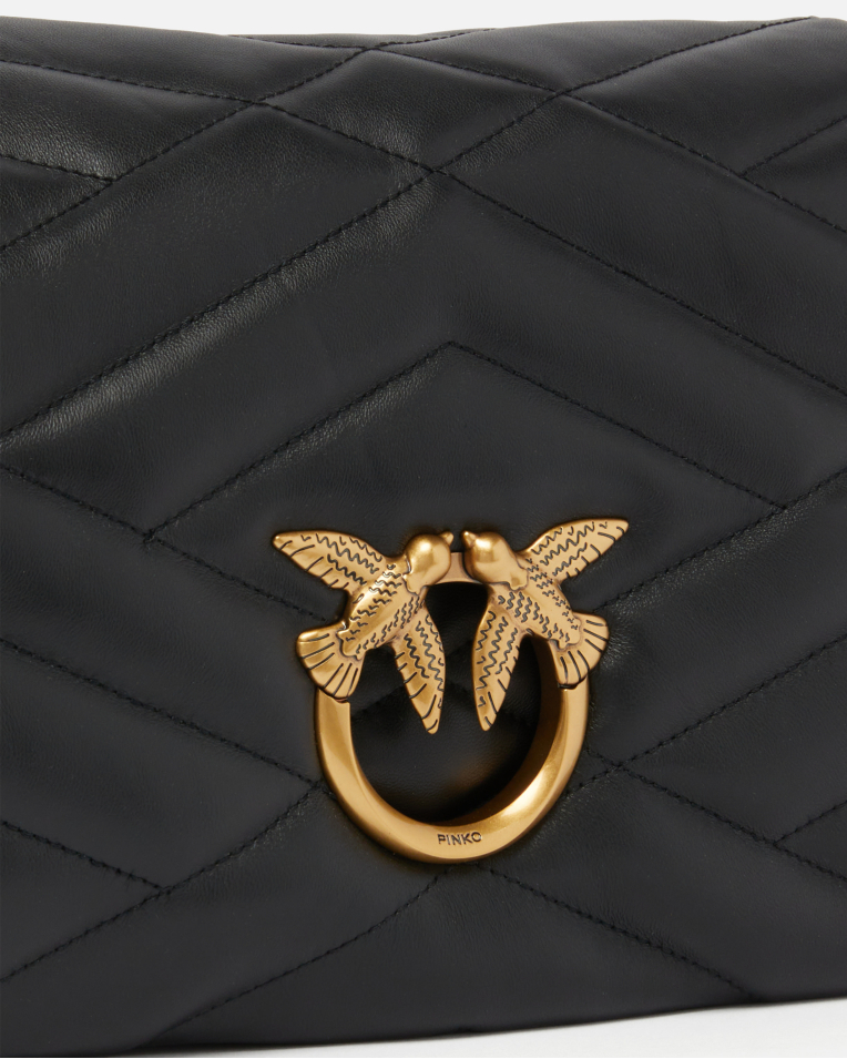 Сумка Pinko Classic Love Bag Click Puff через плече з бронзовою фурнітурою в чорній стьобаній шкірі 19x12х28 см 101585A1ETZ99Q