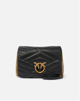 Сумка Pinko Classic Love Bag Click Puff через плечо с бронзовой фурнитурой в стеганой коже черная 19x12х28 см 101585A1ETZ99Q