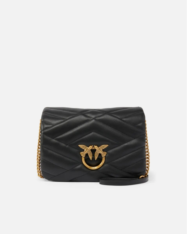 Сумка Pinko Classic Love Bag Click Puff через плечо с бронзовой фурнитурой в стеганой коже черная 19x12х28 см 101585A1ETZ99Q