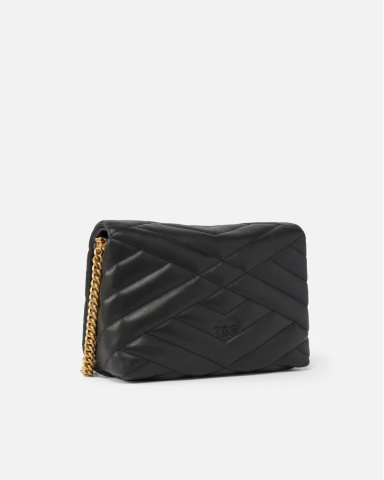 Сумка Pinko Classic Love Bag Click Puff через плечо с бронзовой фурнитурой в стеганой коже черная 19x12х28 см 101585A1ETZ99Q