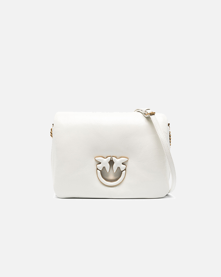 Сумка Pinko Classic Love Bag Click Puff in soft naplak через плечо с бронзовой фурнитурой в гладкой коже белый 19x12х26 см 101585A1J5Z14B