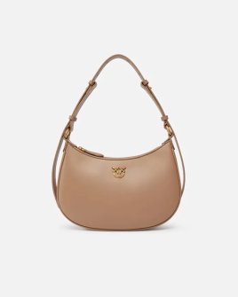 Сумка Pinko Mini Love Bag Half Moon Simply через плече з бронзовою фурнітурою в гладкій бежевій шкірі 19x7х26 см 102790A0F1D01Q