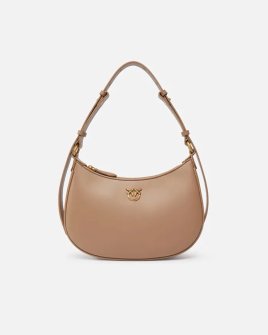 Сумка Pinko Mini Love Bag Half Moon Simply через плече з бронзовою фурнітурою в гладкій бежевій шкірі 19x7х26 см 102790A0F1D01Q