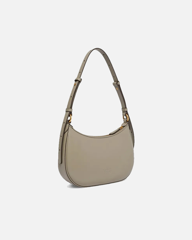 Сумка Pinko Mini Love Bag Half Moon Simply через плечо с бронзовой фурнитурой в гладкой коже серый 19x7х26 см 102790A0F1I68Q
