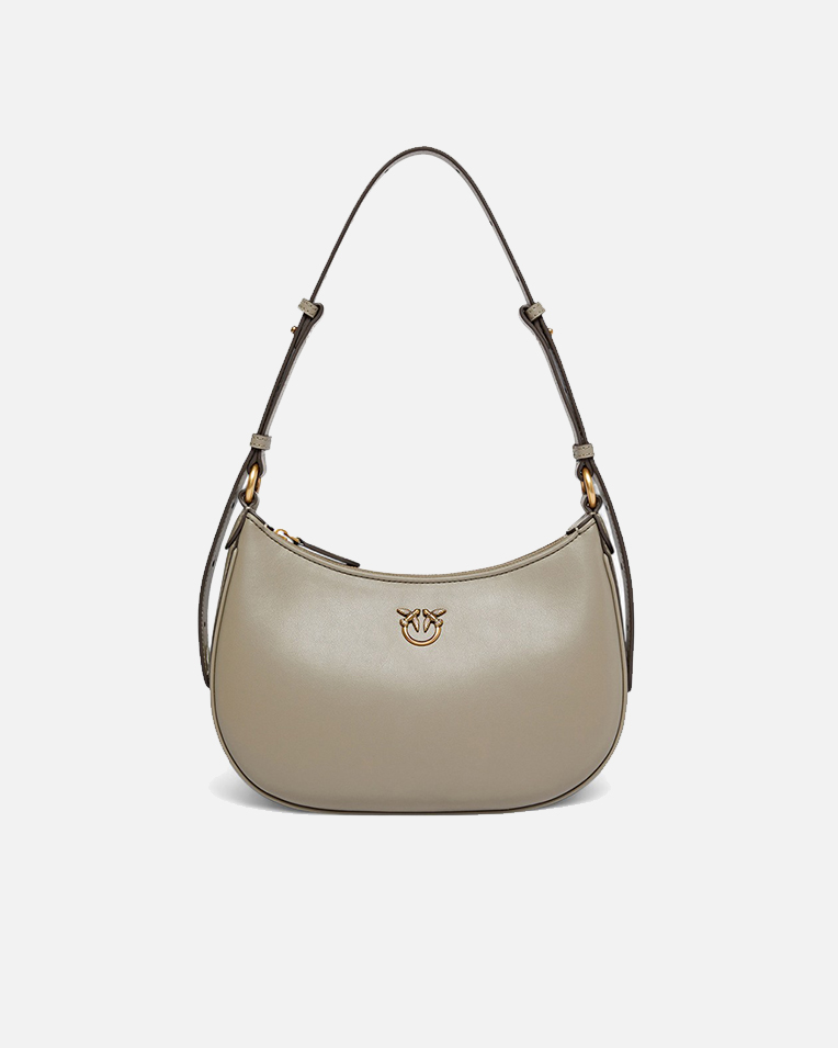 Сумка Pinko Mini Love Bag Half Moon Simply через плечо с бронзовой фурнитурой в гладкой коже серый 19x7х26 см 102790A0F1I68Q