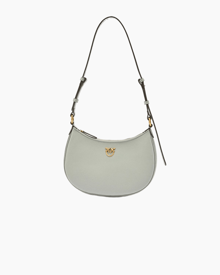 Сумка Pinko Half Moon Mini Fl Vitello Seta через плечо с бронзовой фурнитурой в гладкой коже серо голубой 17x6х25 см 102790A0F1K32Q