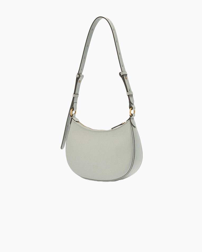 Сумка Pinko Half Moon Mini Fl Vitello Seta через плечо с бронзовой фурнитурой в гладкой коже серо голубой 17x6х25 см 102790A0F1K32Q