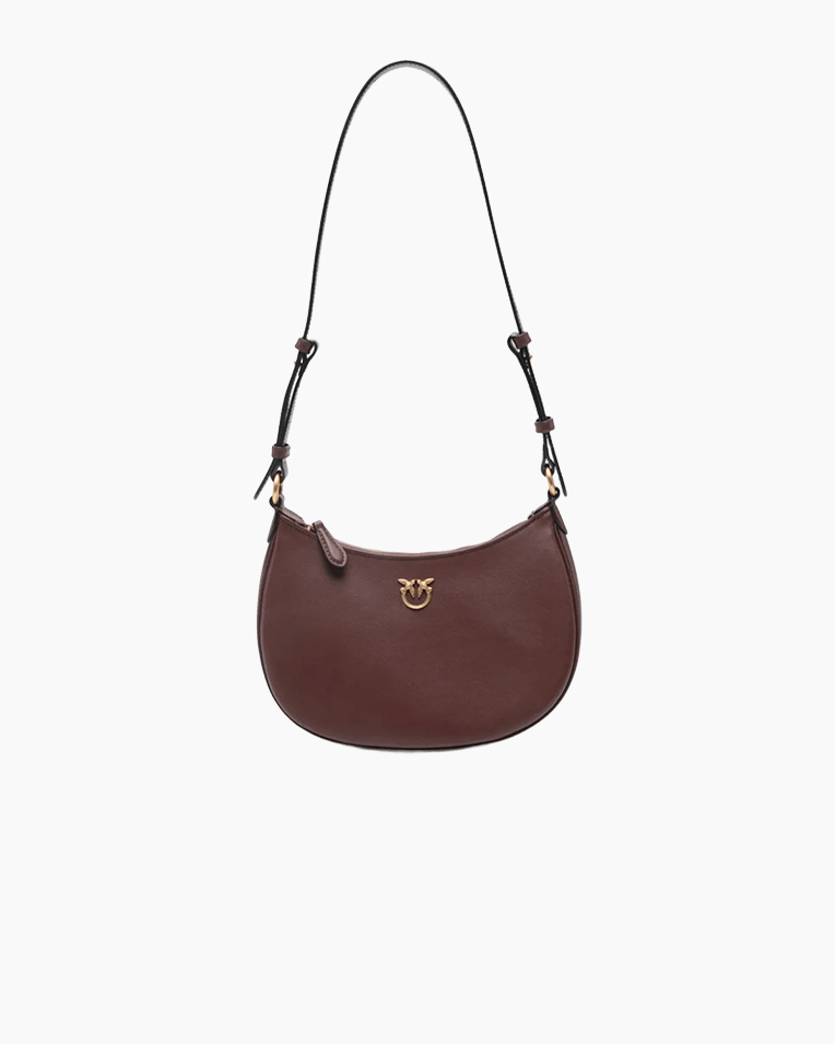 Сумка Pinko Half Moon Mini Fl Vitello Seta через плечо с бронзовой фурнитурой в гладкой коже бордовый 17x6х25 см 102790A0F1R49Q